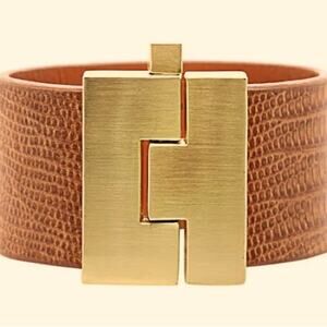 Lizard Jigsaw Cuff, Bracelet. Cognac colored lizard cuff bracelet  Leigh…